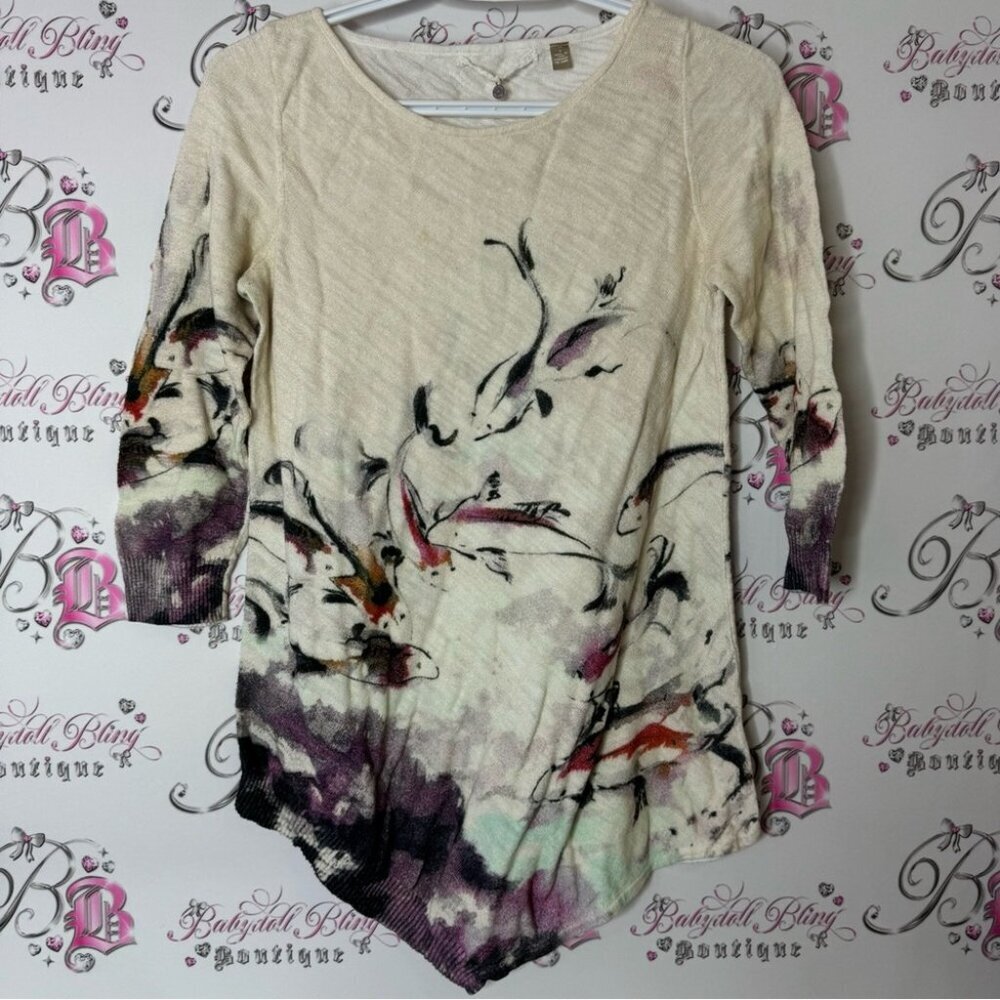 Knitted & knotted top asymmetrical Elegant Cream and Purple Women's Top floral